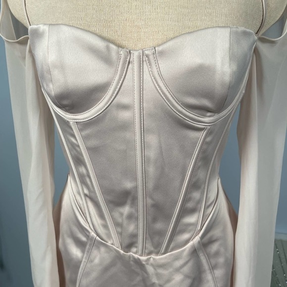 House of CB Isra Long Sleeve Georgette Corset Mini Dress in Crystal Pink Size S - Picture 11 of 14